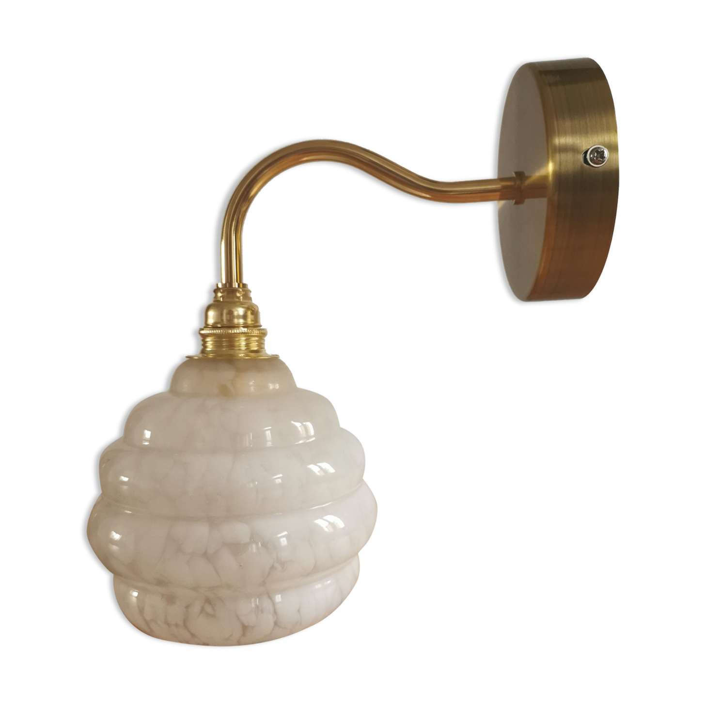 Applique abat-jour vintage en verre de Clichy blanc