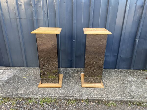 Paire de sellette miroirs et bois