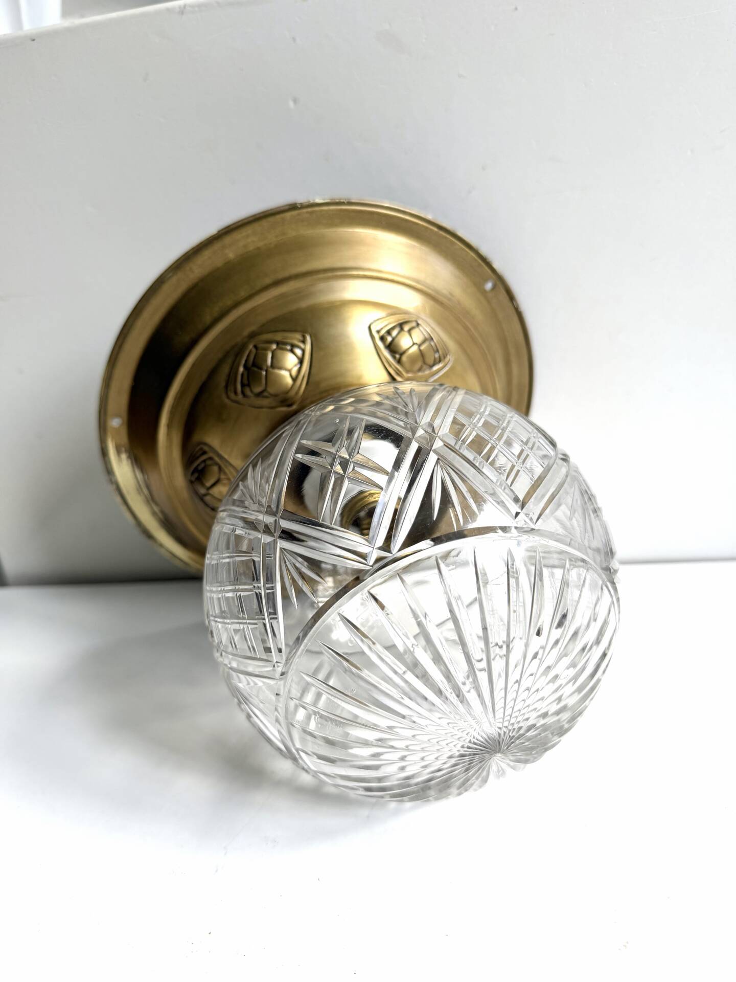 Scandinavian Art Deco Ceiling Lamp in Brass & Glass