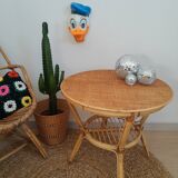 Round rattan side table 60s -70s / vintage
