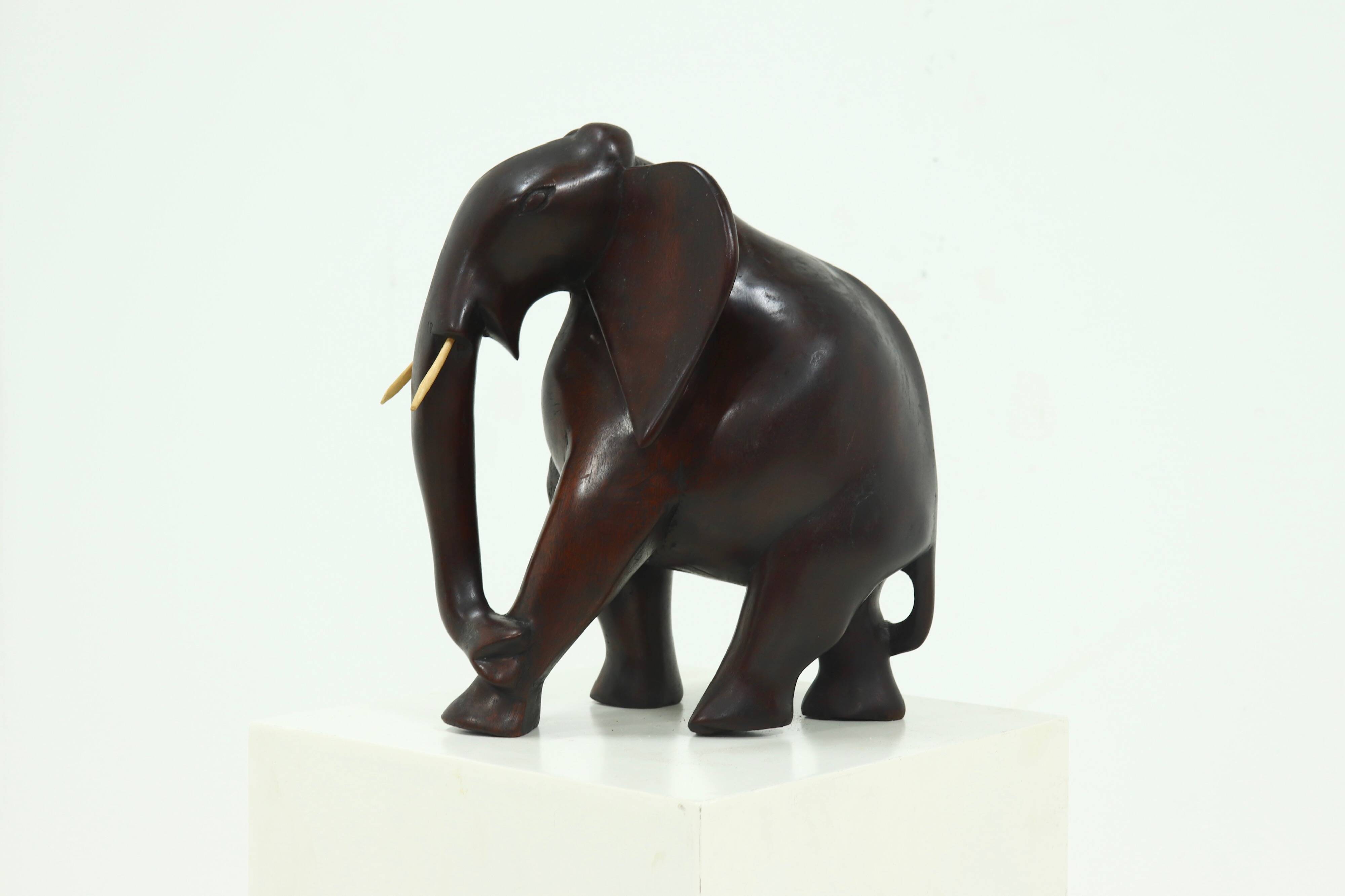 Large Mahogany Sculptural Elephant 1970s