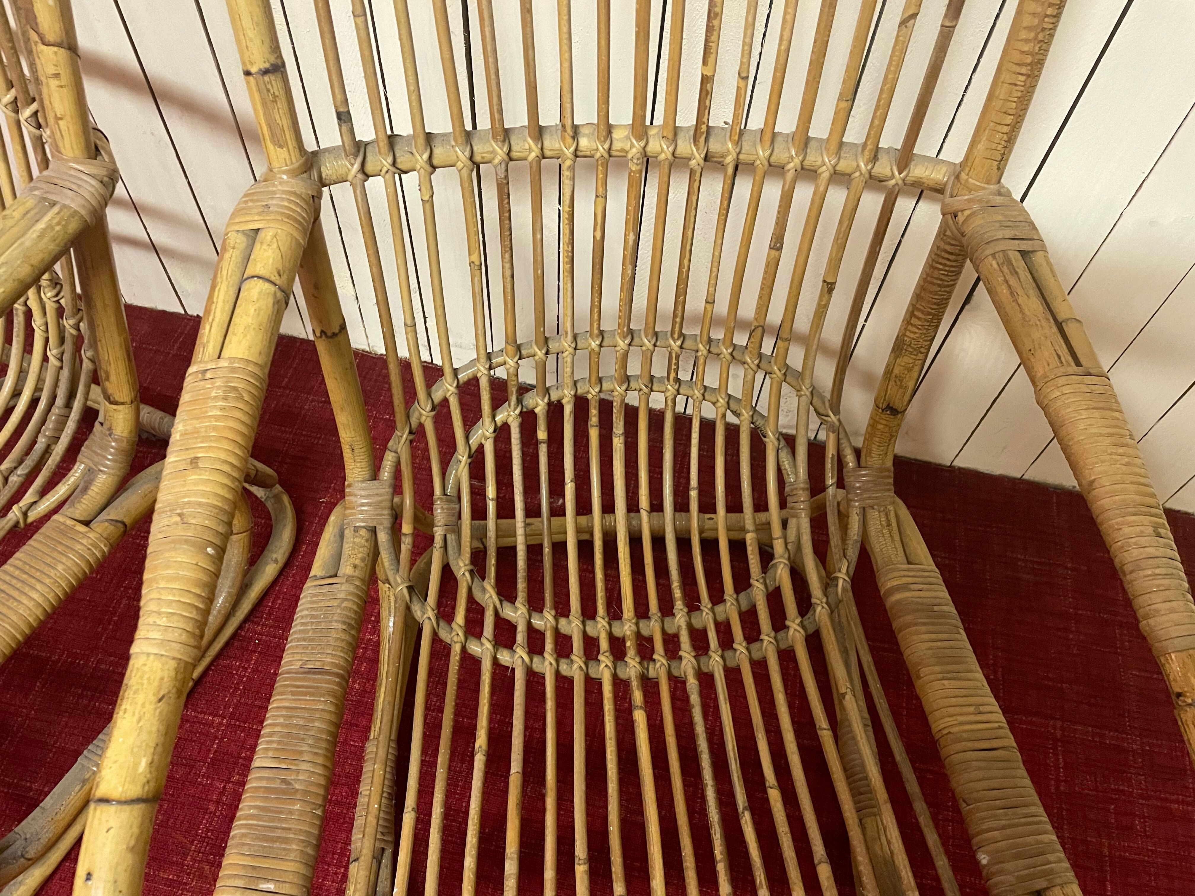 Pair of vintage rattan armchairs, Italy 1950