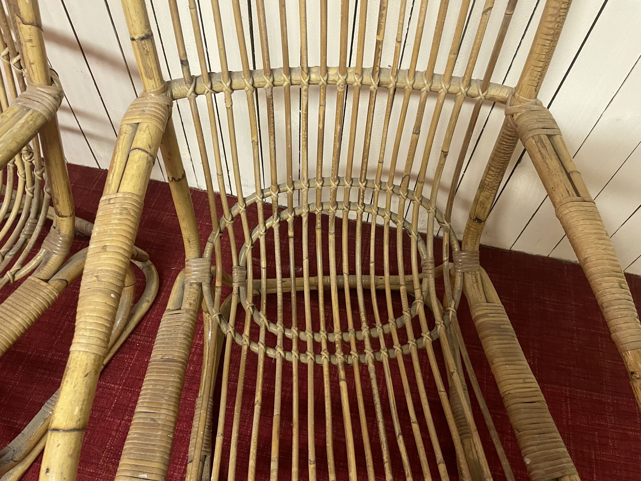 Pair of vintage rattan armchairs, Italy 1950