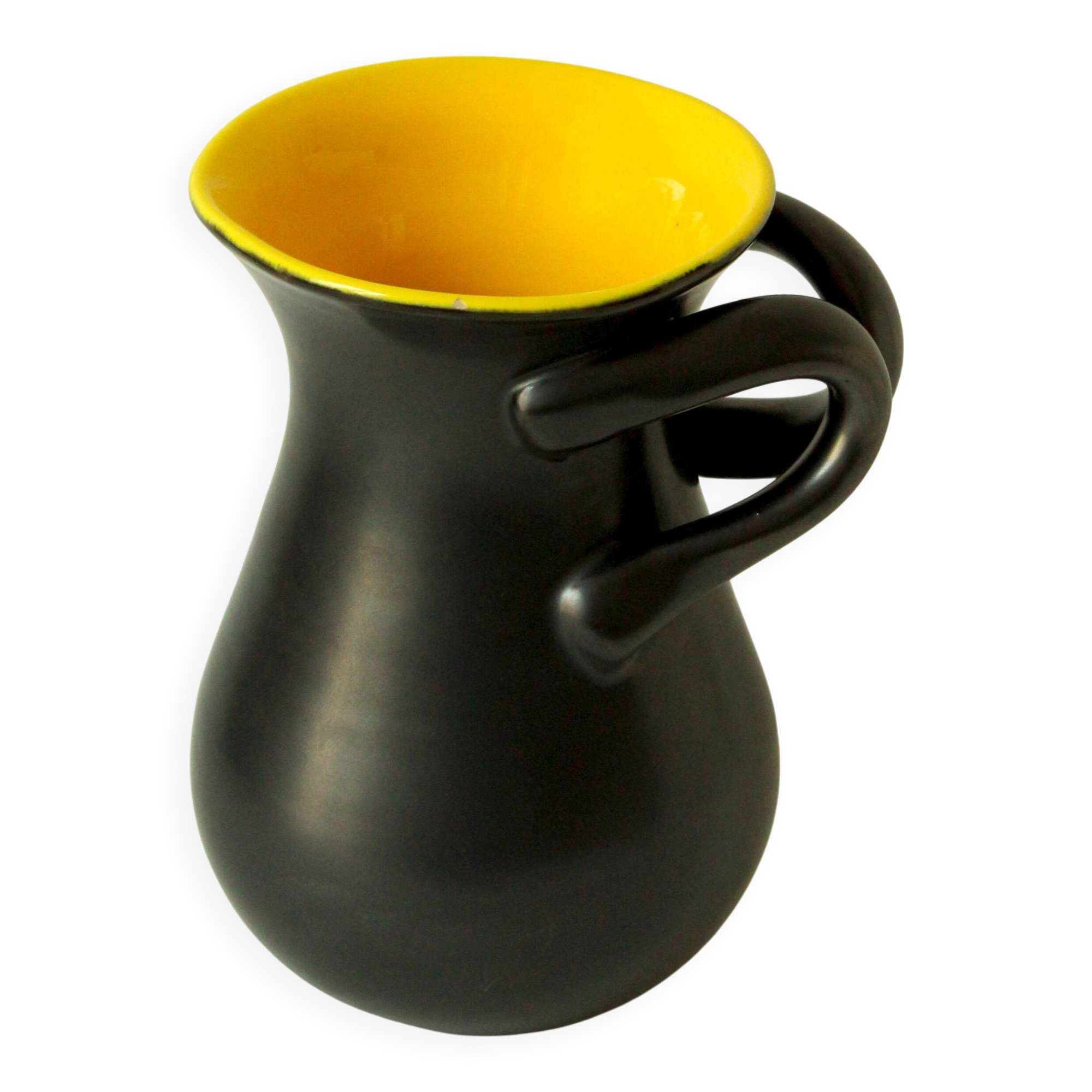 Two-handled vase, black and yellow glazed, in the style of Pol Chambost.