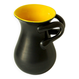 Two-handled vase, black and yellow glazed, in the style of Pol Chambost.