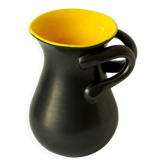 Two-handled vase, black and yellow glazed, in the style of Pol Chambost.
