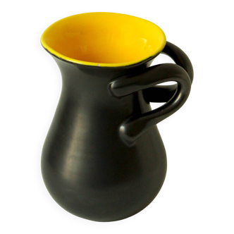 Two-handled vase, black and yellow glazed, in the style of Pol Chambost.