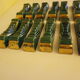 12 Doors green/golden ceramic knives - 1950s