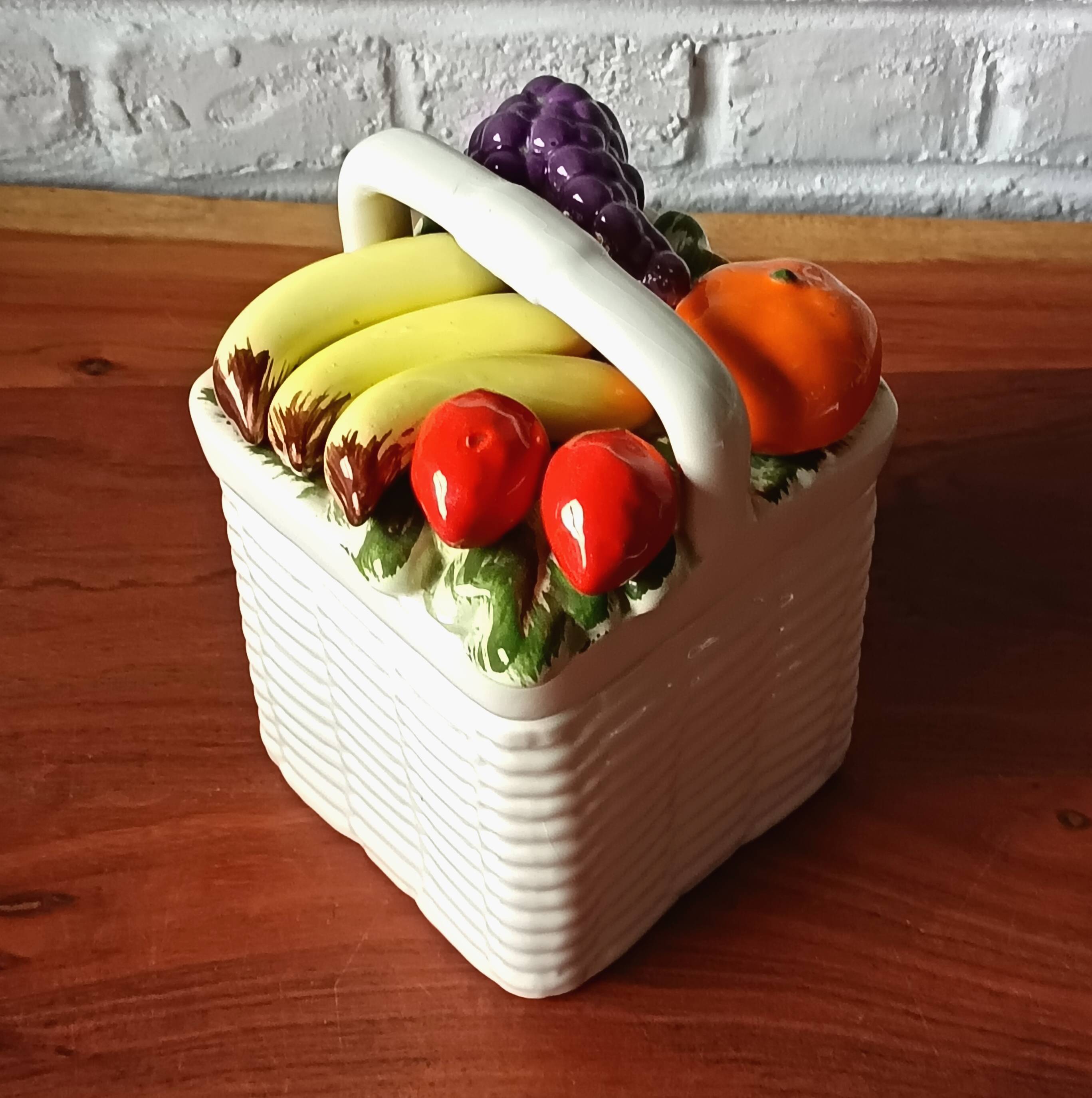 Vintage ceramic pot, fruit decor, Portugal