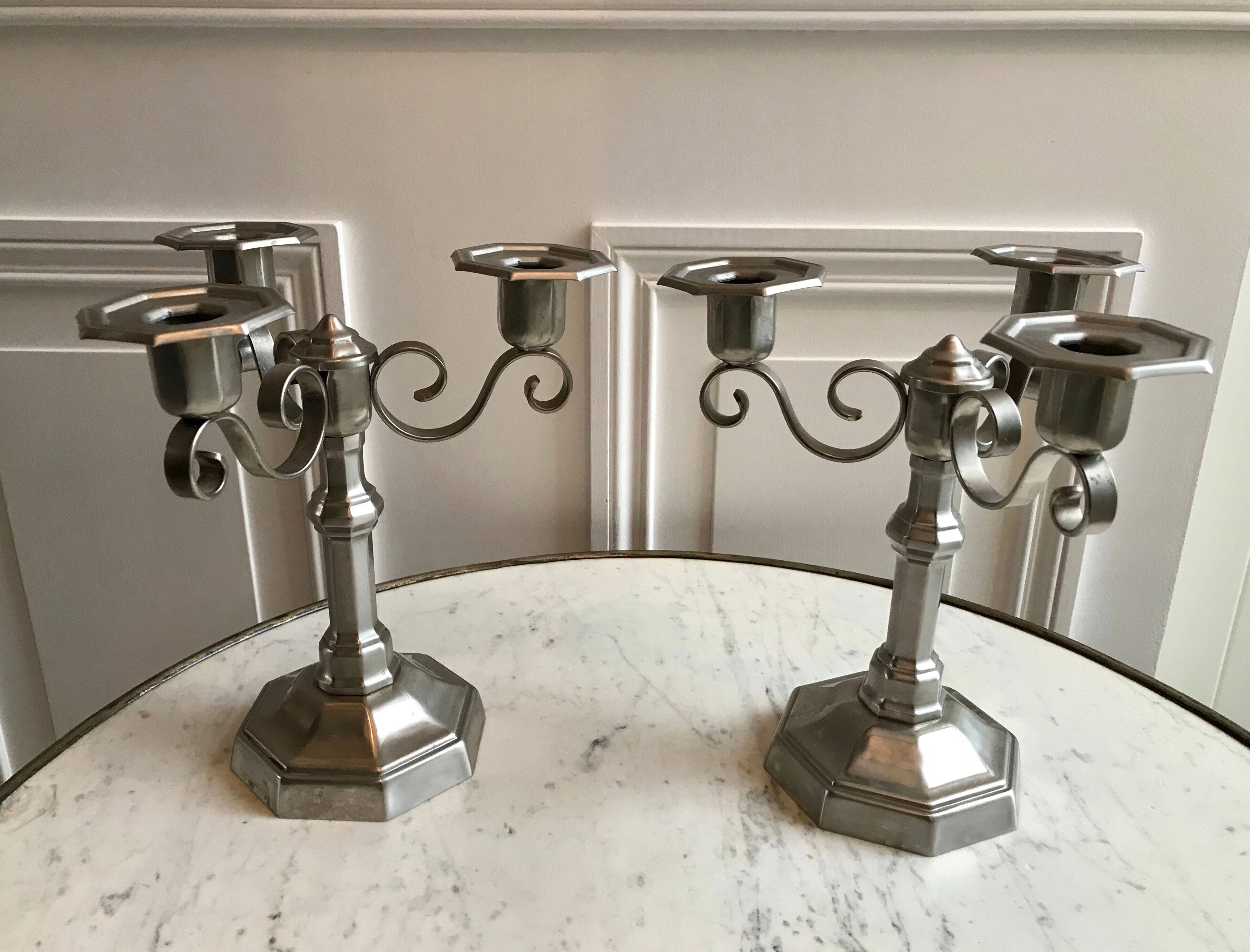 Duo of 3-spoke brass candlesticks art deco 30s