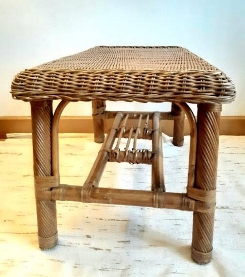 Rectangular vintage rattan coffee table