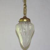 Antique Victorian pendant lamp bobeche glass copper chain suspension