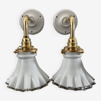 Pair of opaline wall lights