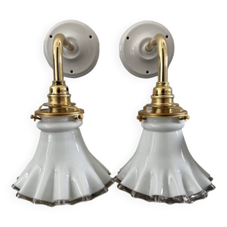 Pair of opaline wall lights