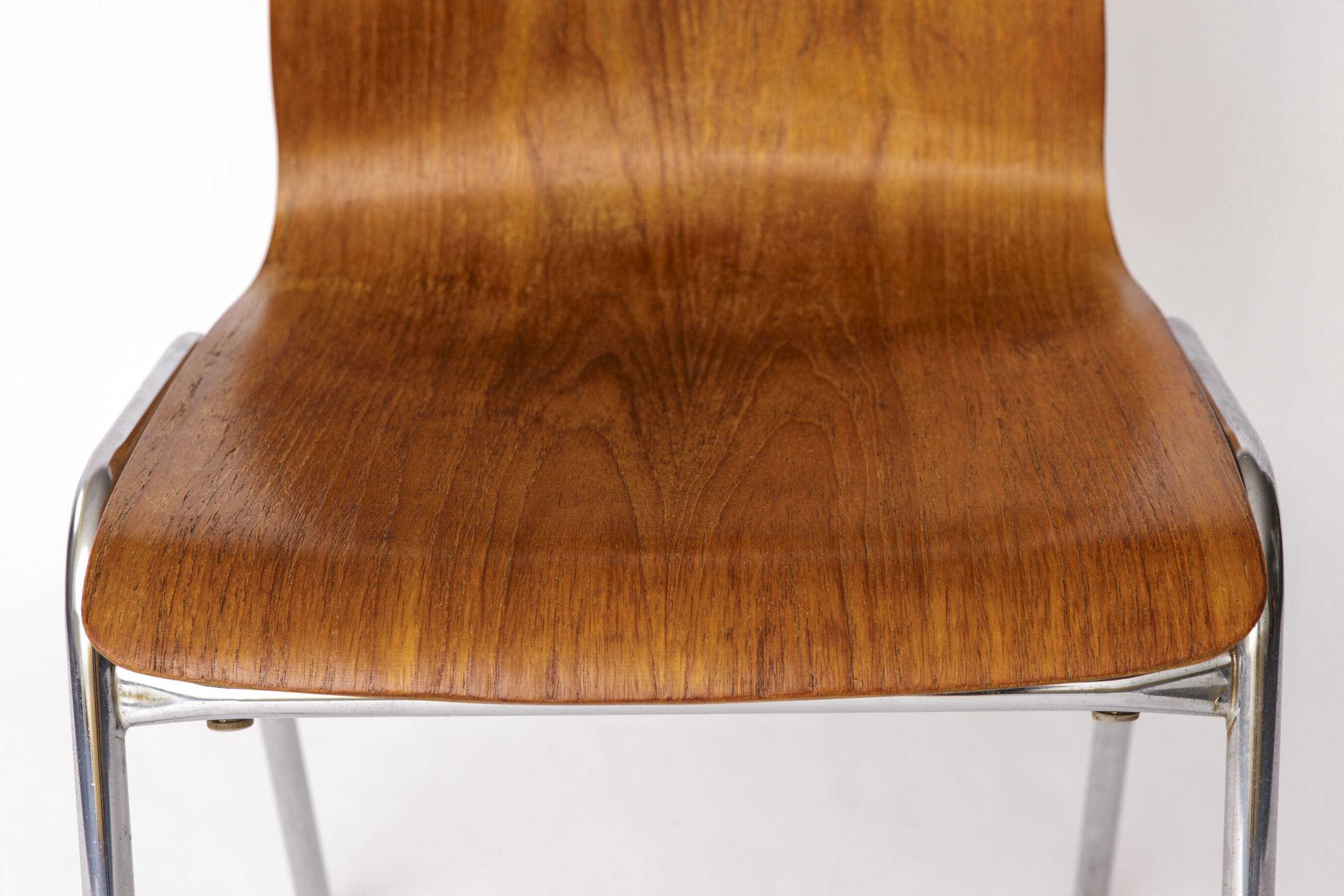 1 of 4 Vintage 1970s Teak & Metal Stacking Chair, Germany