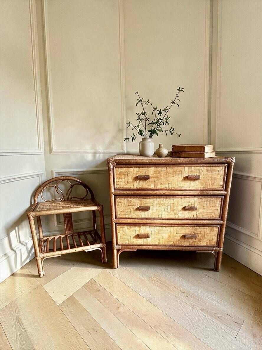 Rattan and bamboo chest of drawers 1960