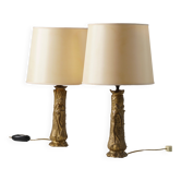 Ensemble de 2 lampes de table en bronze Art Nouveau, Paul Louchet France vers 1900.