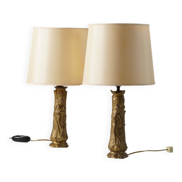 Art Nouveau set of 2  bronze table Lamps, Paul Louchet France ca. 1900s