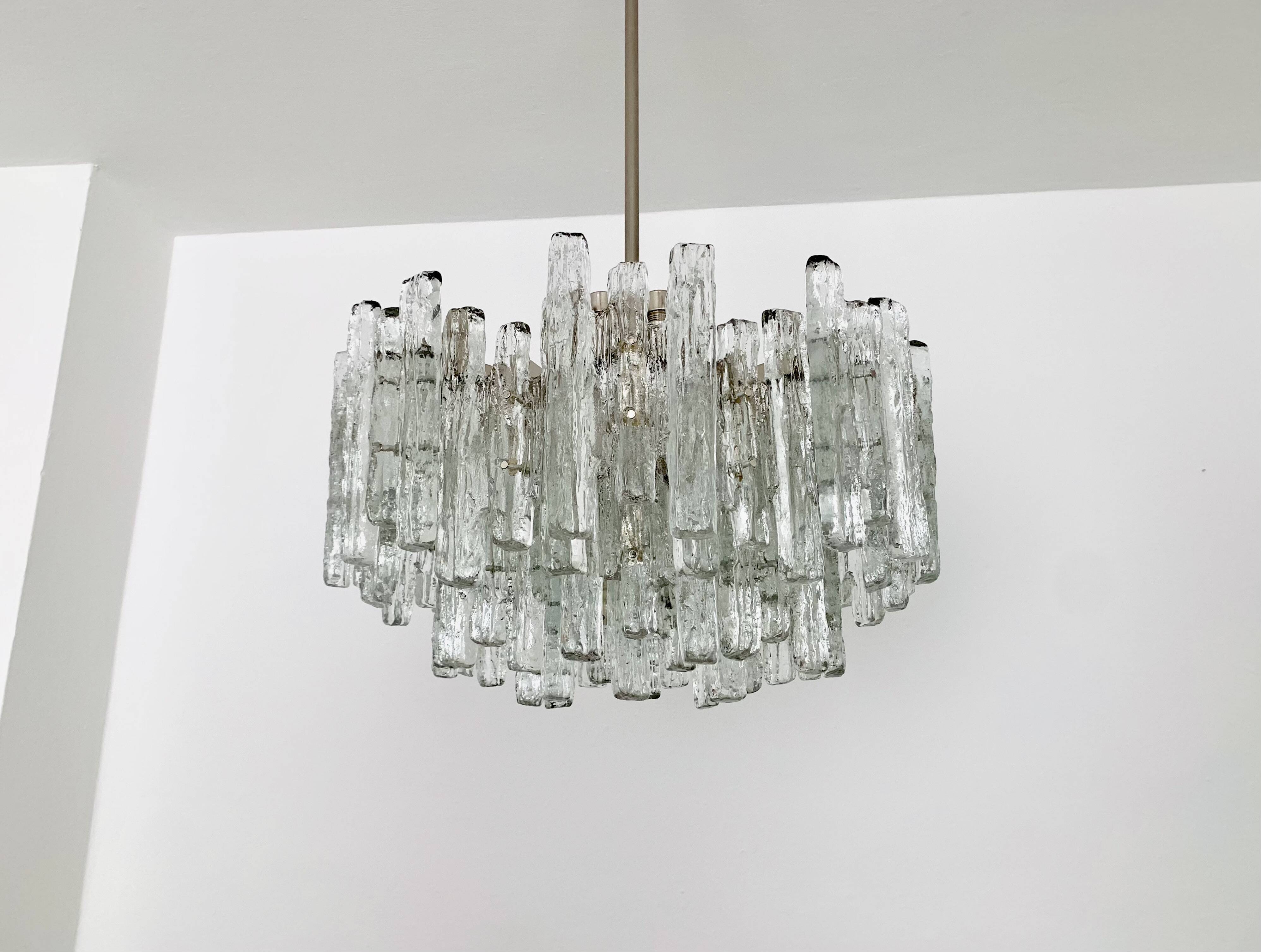 Large Brutalist Ice Glass Chandelier