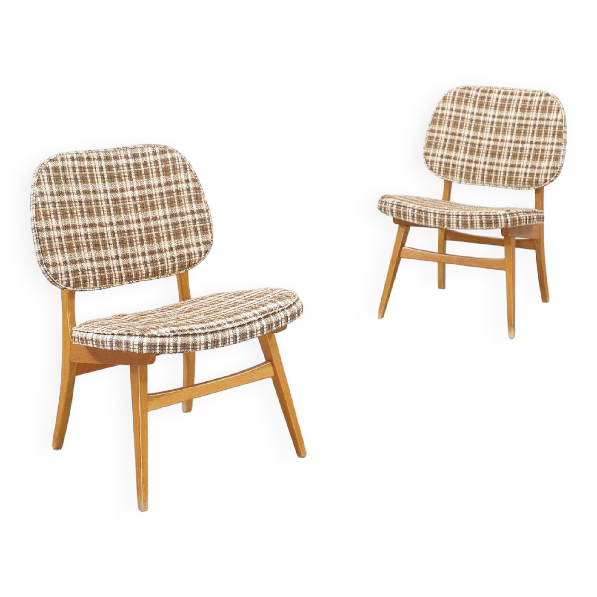 Pair of lounge armchairs in Scottish fabric 1950s Sweden
