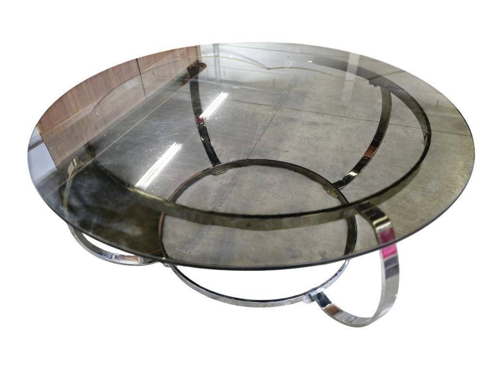 Table basse vintage chromée / table basse avec verre fumé