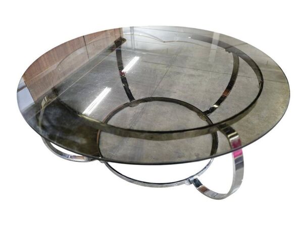 Table basse vintage chromée / table basse avec verre fumé