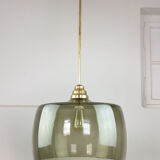 Green italian mid-century glass & brass ceiling lamp