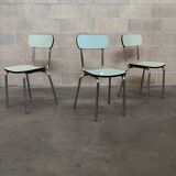 Set of 3 chairs in chrome and light green formica