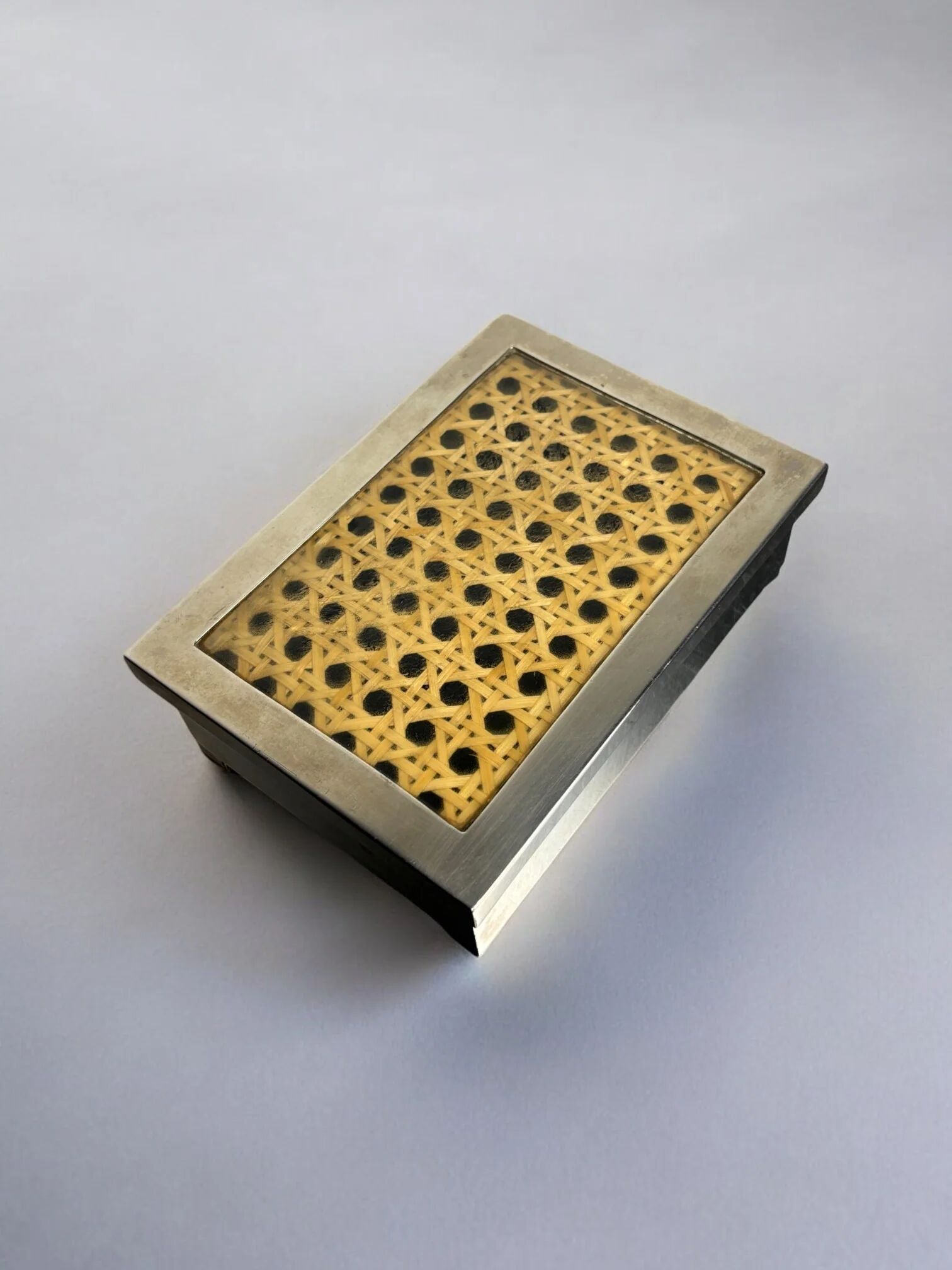 Lucite & rattan chromed vanity box, Christian Dior style, 1970s