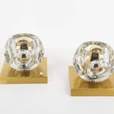 Heavy pair of ice glass sconces by Peill & Putzler, Germany 1970's
