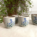 Set of 6 painted sandstone cups decorated with flowers