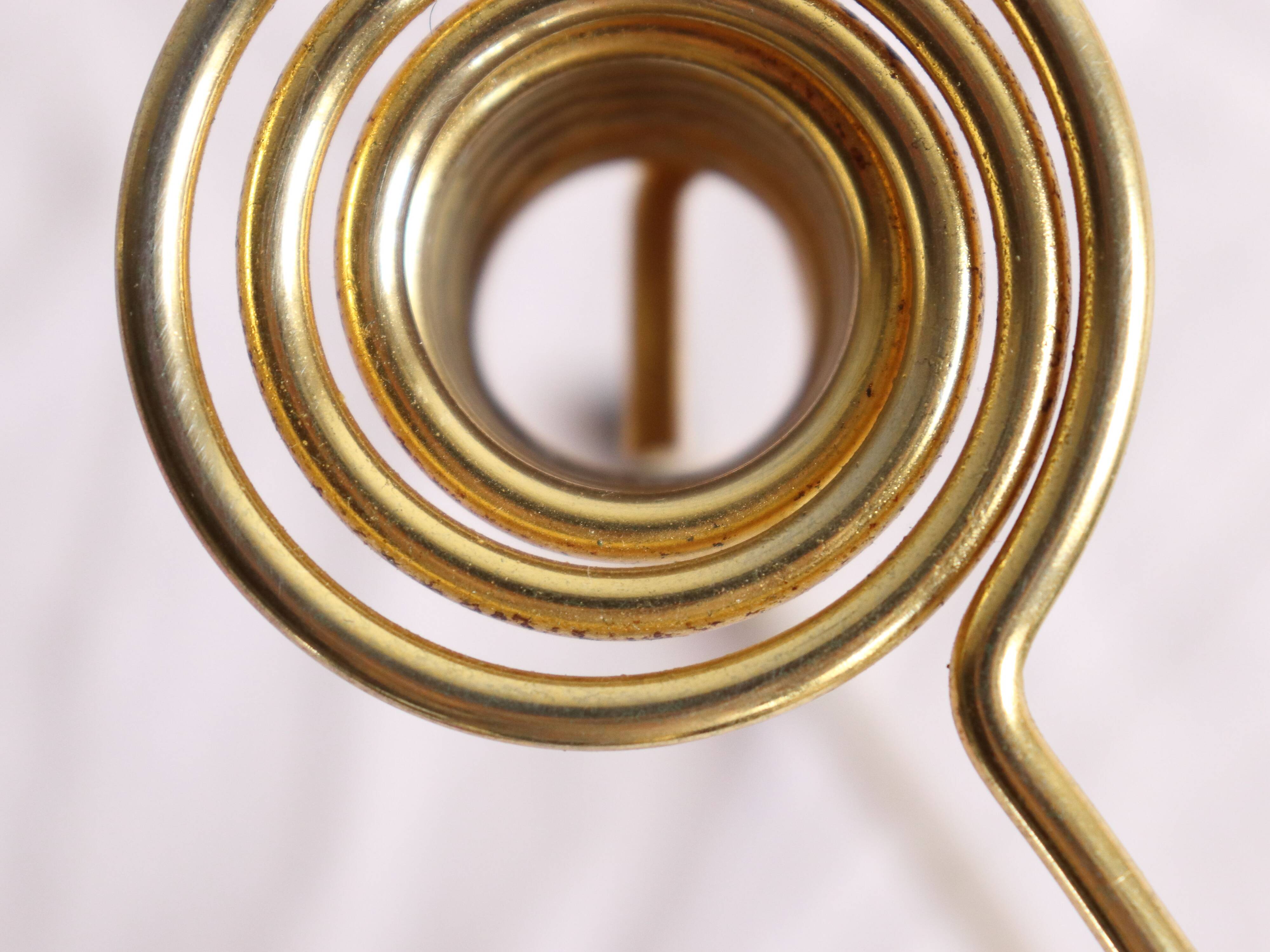 Pair of Vintage Rockabilly Style Gold Brass Spiral Tripod Candlestick Holders