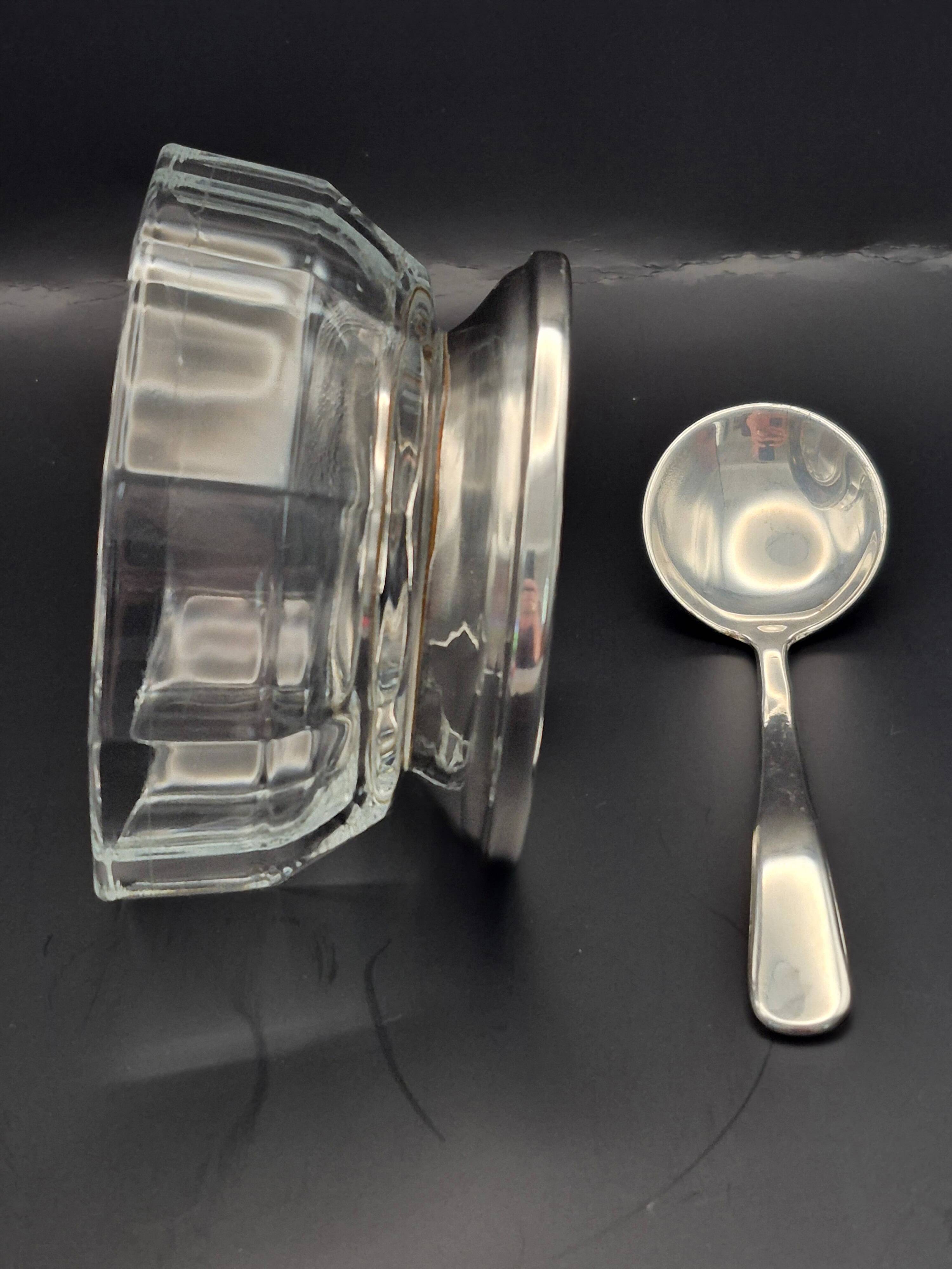 Art Deco thick crystal/glass bowl, silver-plated metal pedestal.