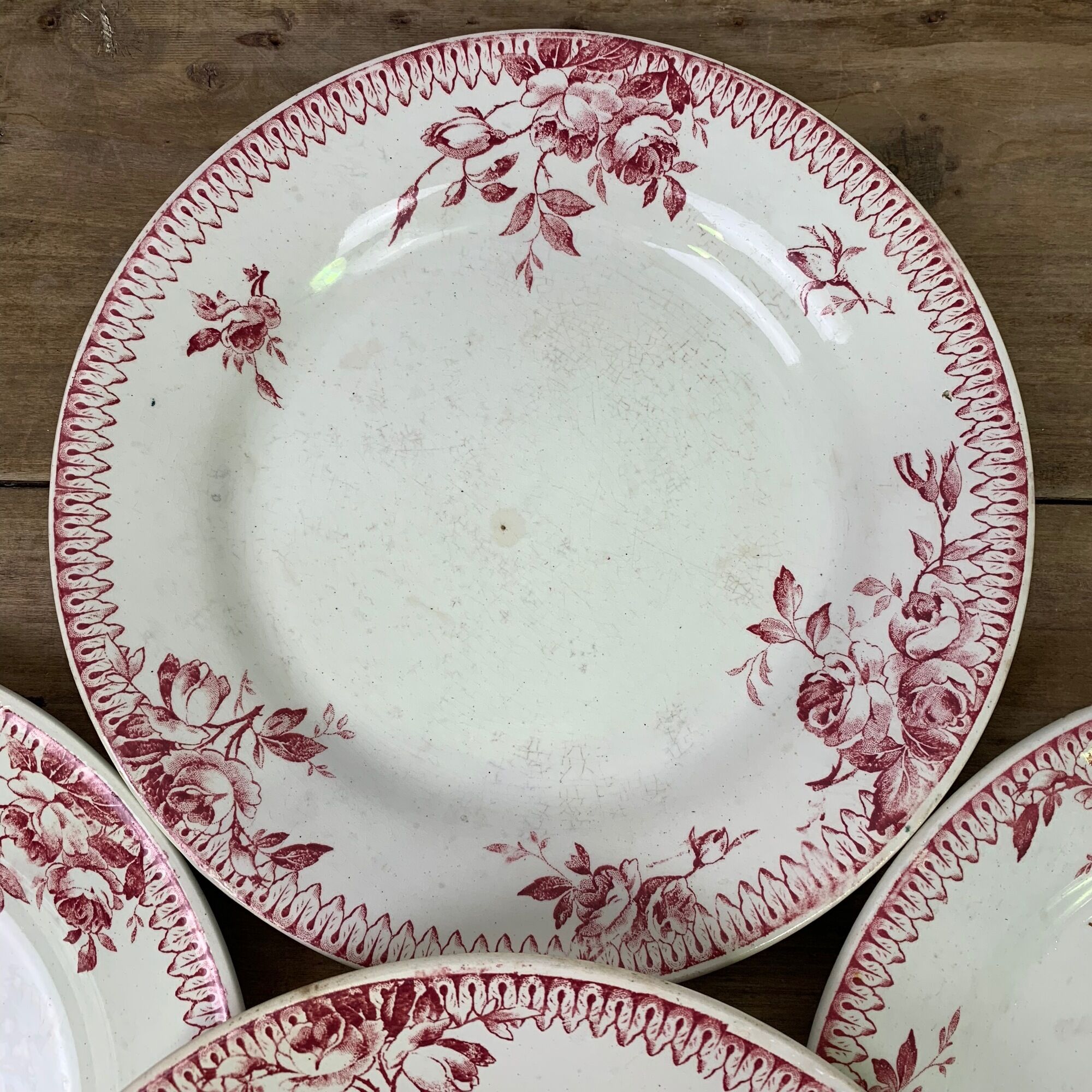 Lot of 6 plates in porcelain of Gien model Pomponnette