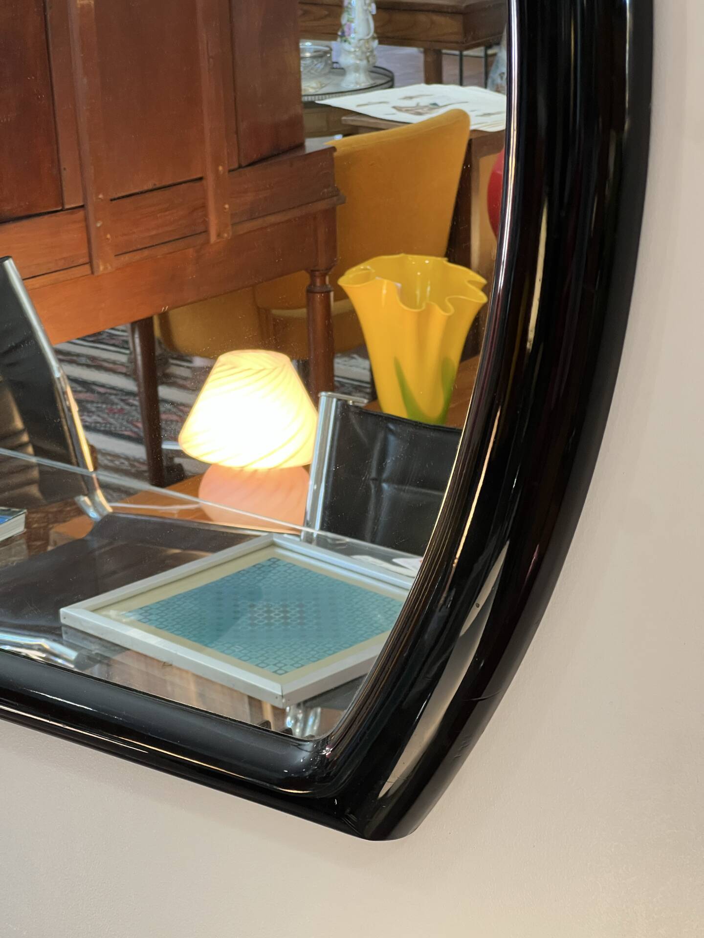 Large black lacquered mirror in 80s style