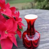 Red/black blown opaline glass vase Empoli 1970 Pop'art style