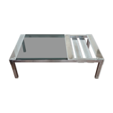 Vintage coffee table 70s smoked glass and metal