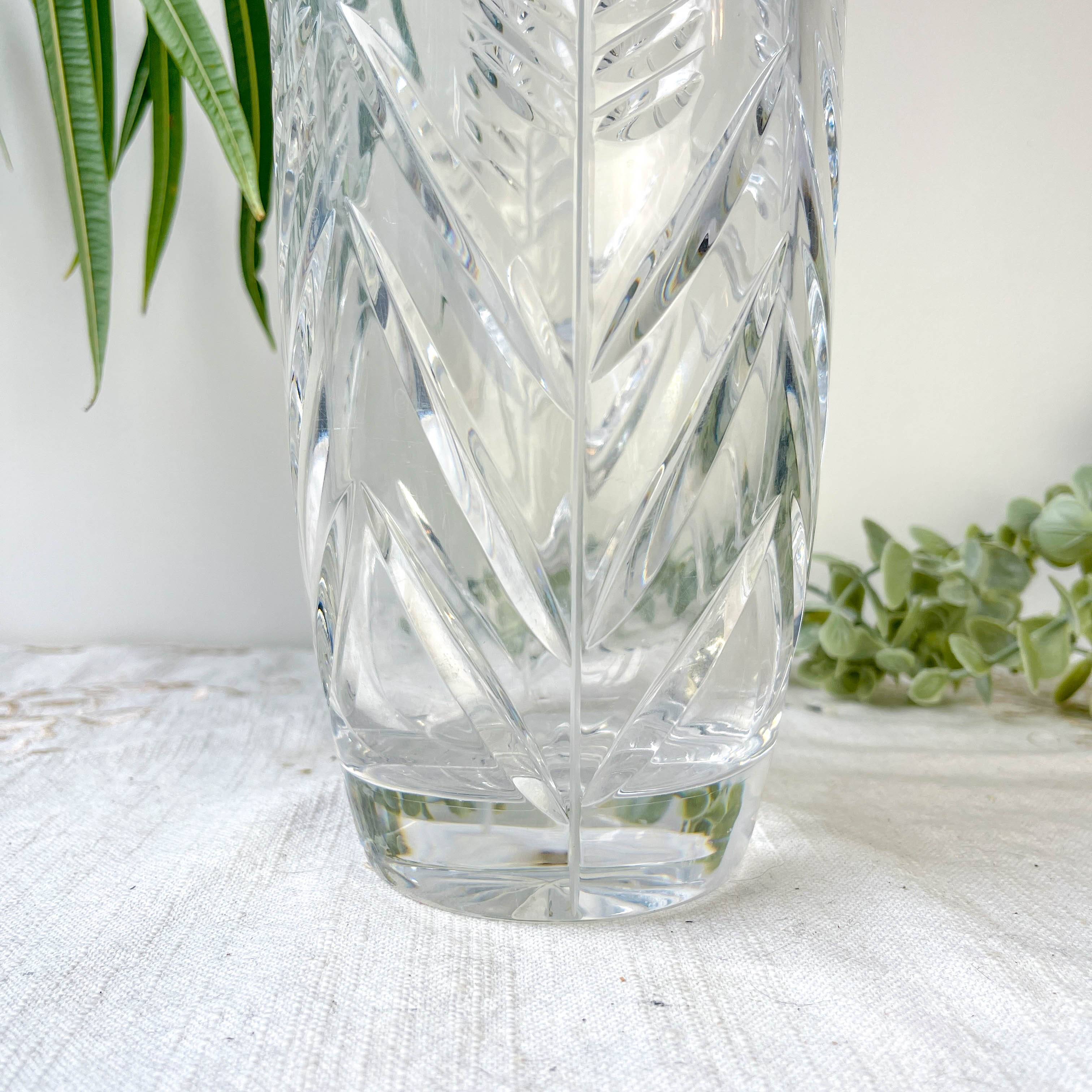 Vintage crystal vase with chiseled pattern