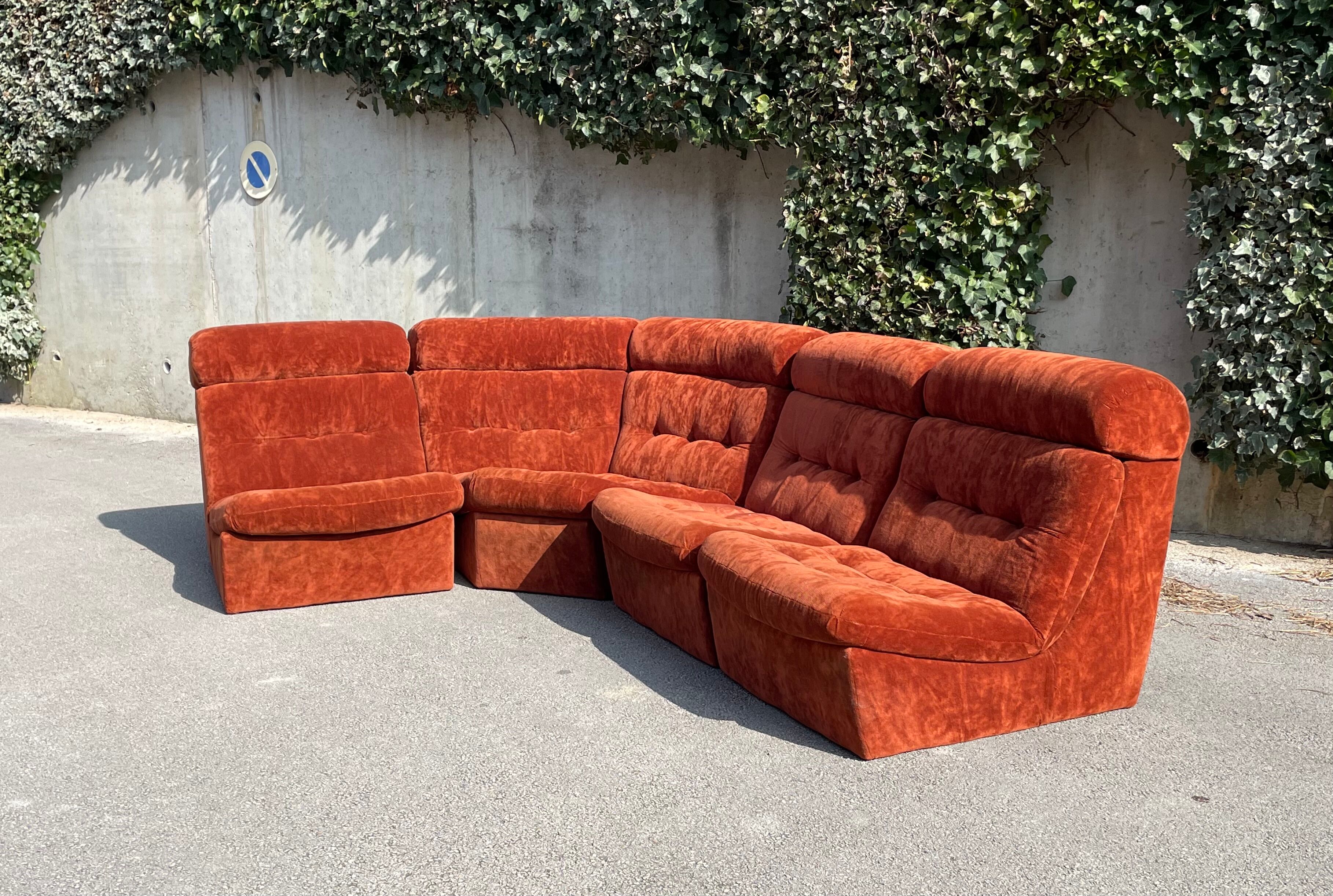 Modular sofa in rusty velvet, France 1970s