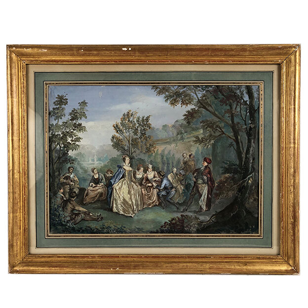 Party in the garden, framed watercolor late nineteenth