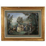 Fête dans le jardin, aquarelle encadrée fin XIXe