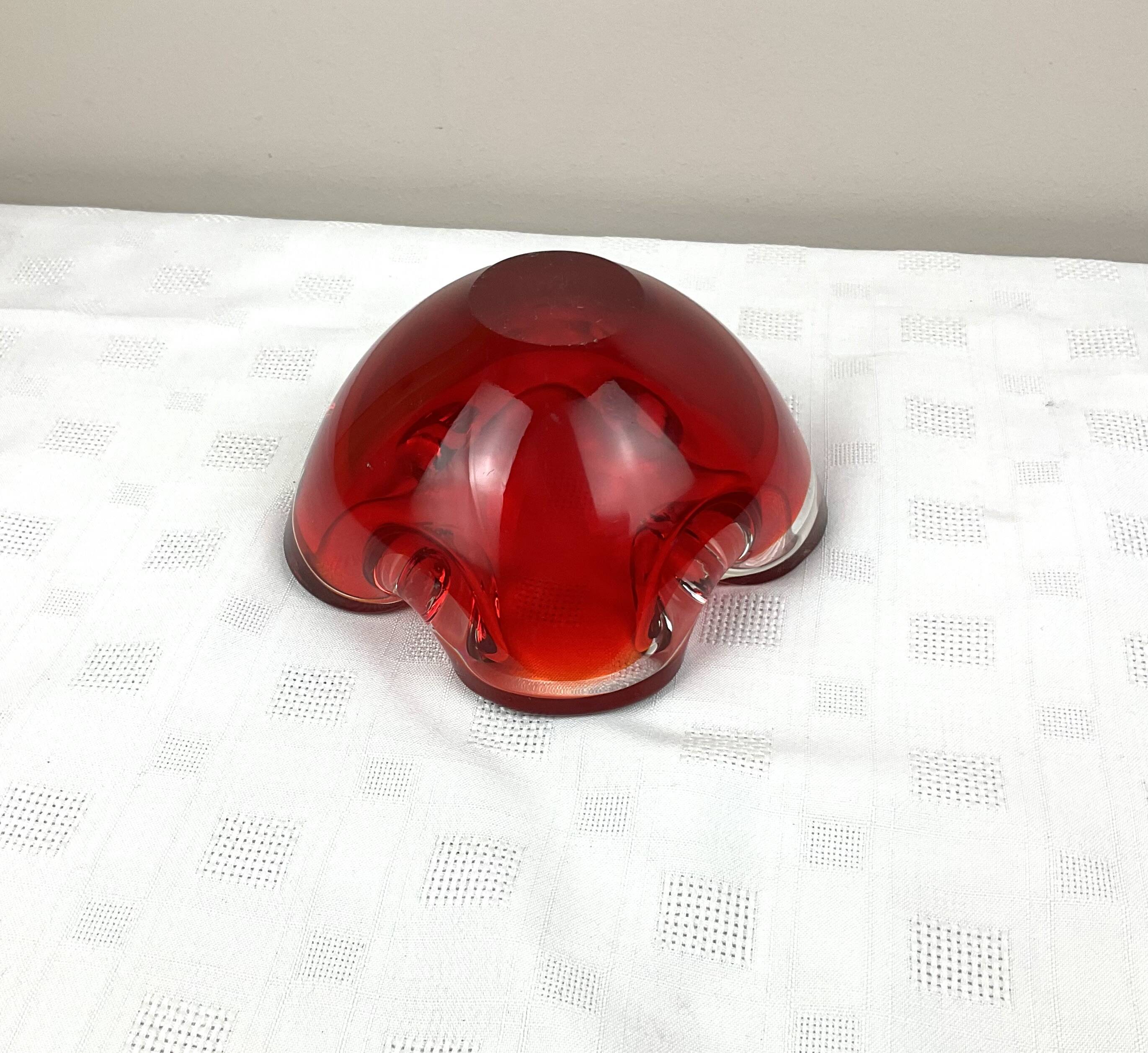 Vintage Murano style solid red glass ashtray