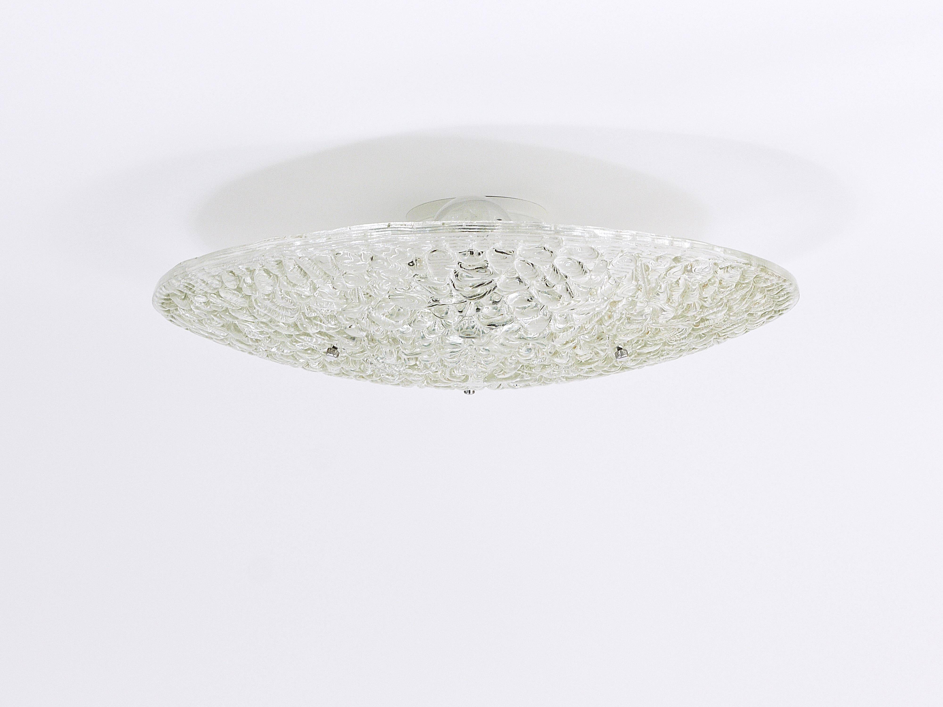 Round textured glass ceiling light J. T. Kalmar mid-century, Austria, 1960s