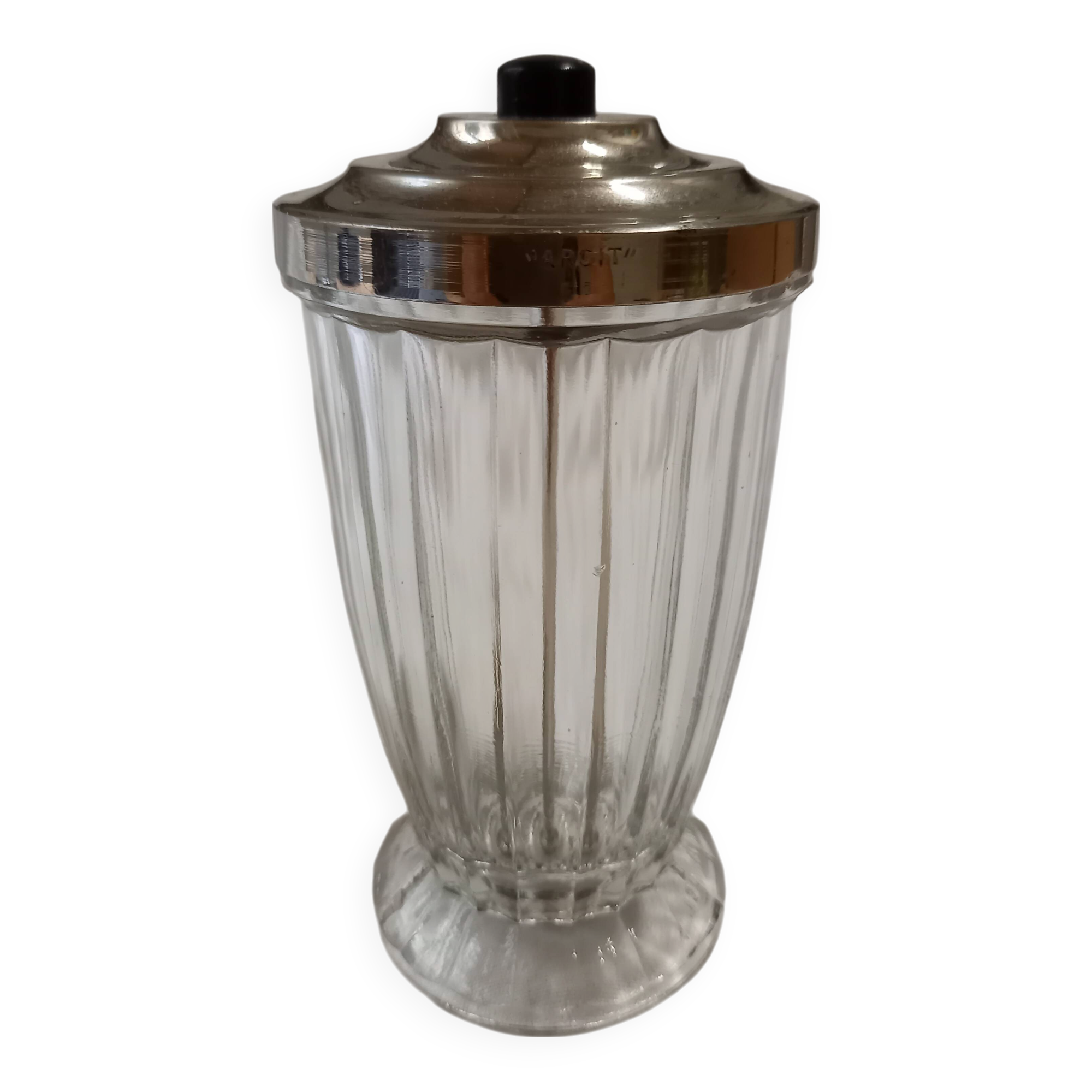 Saupoudreuse, sucrier en verre de style art déco