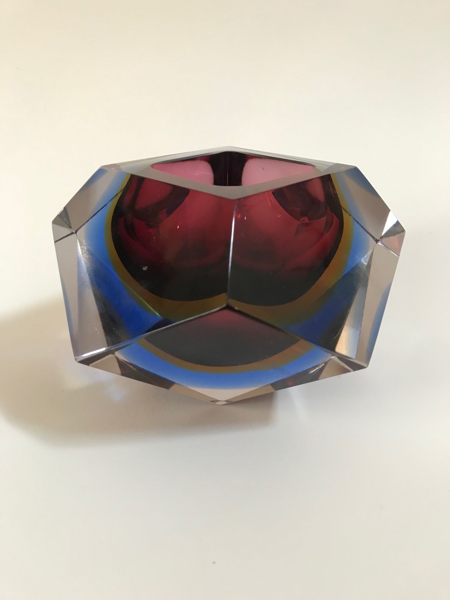 Pink and blue ashtray by Flavio Poli for Seguso in Murano glass 1960