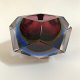 Pink and blue ashtray by Flavio Poli for Seguso in Murano glass 1960