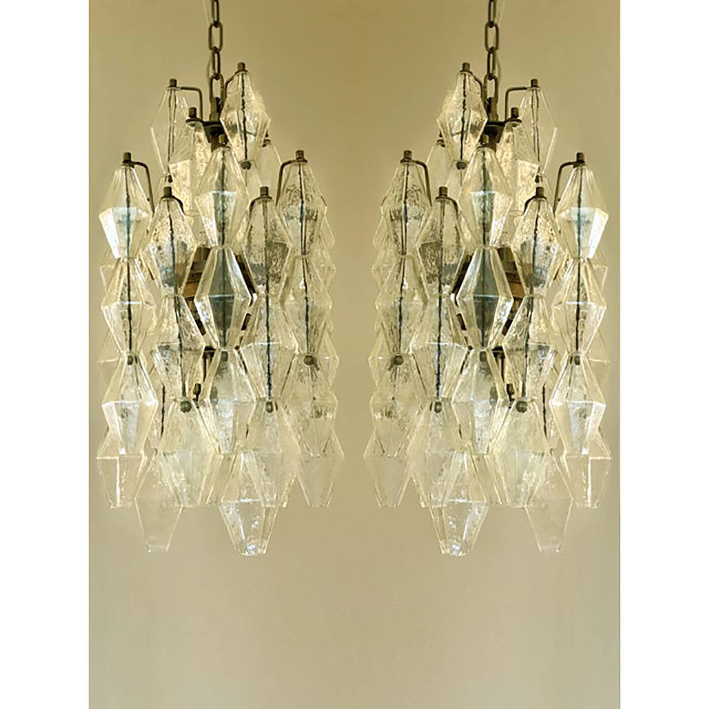 A pair of champagne "poliedro" murano glass chandelier