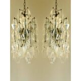 A pair of champagne "poliedro" murano glass chandelier