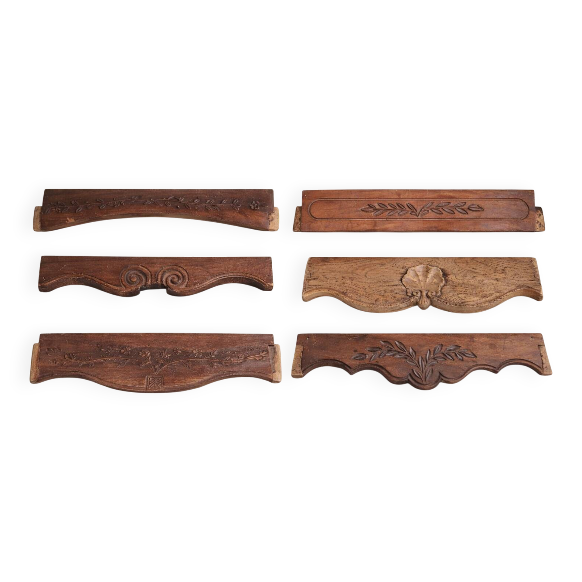 Set of 6 antique carved wooden pediments – floral motifs – woodwork