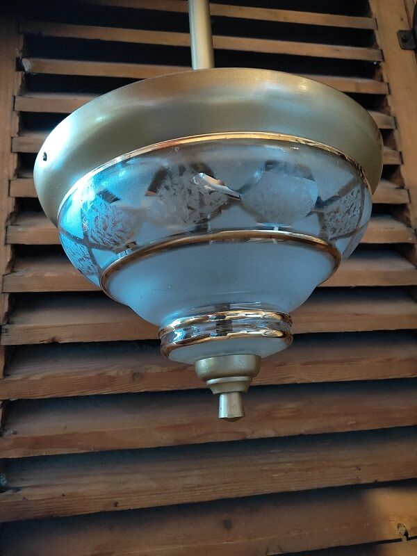Chandelier support gilded metal art deco globe frosted edging gilded